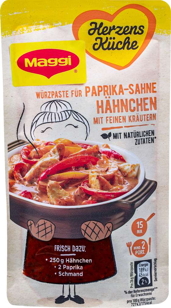 Abbildung des Sortimentsartikels Maggi Herzens Küche Würzpaste Paprika-Sahne Hähnchen 65g