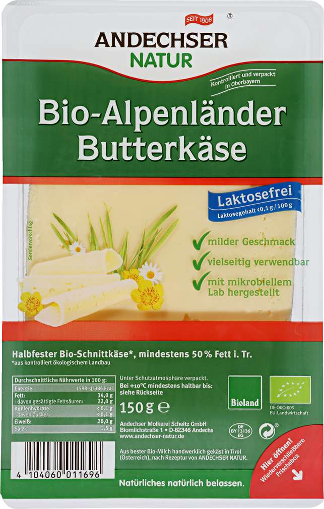 Abbildung des Sortimentsartikels Andechser Natur Bio-Alpenländer Butterkäse 150g