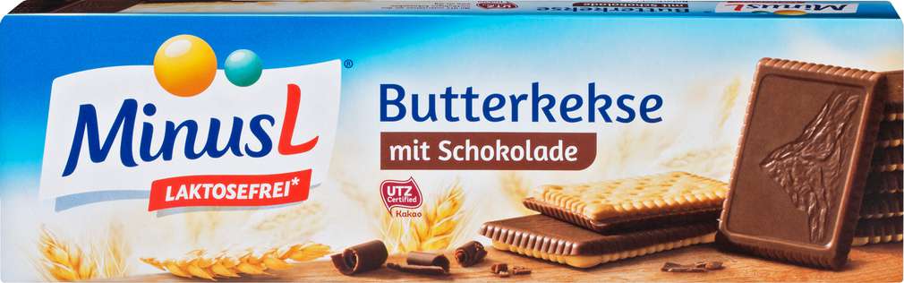 Abbildung des Sortimentsartikels MinusL Butterkeks mit Schokolade 125g