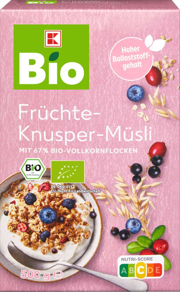 Abbildung des Sortimentsartikels K-Bio K-Bio Knusper-Müsli mit Früchten 500g