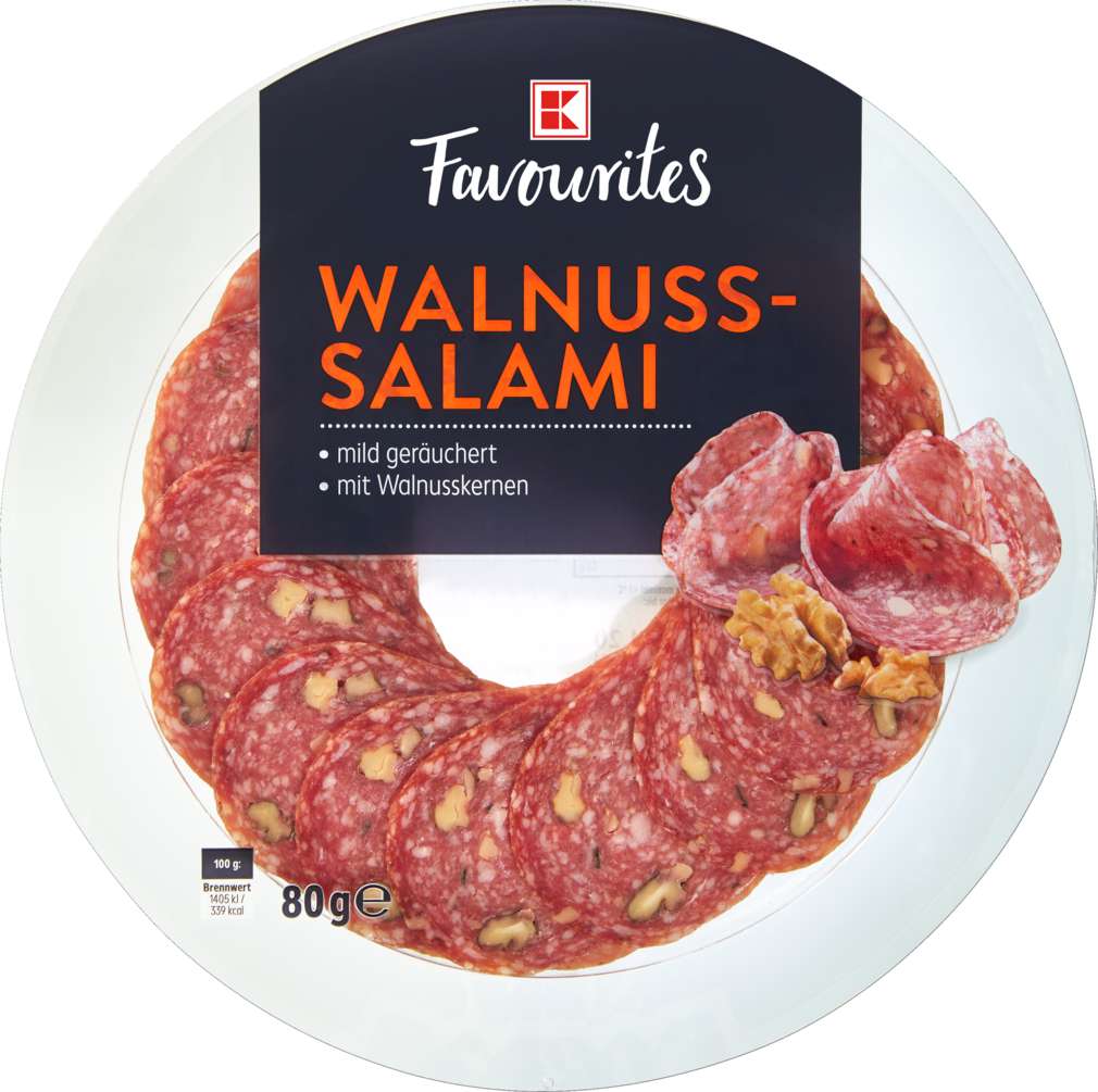 Abbildung des Sortimentsartikels K-Favourites Walnuss Salami im Rundteller 80g