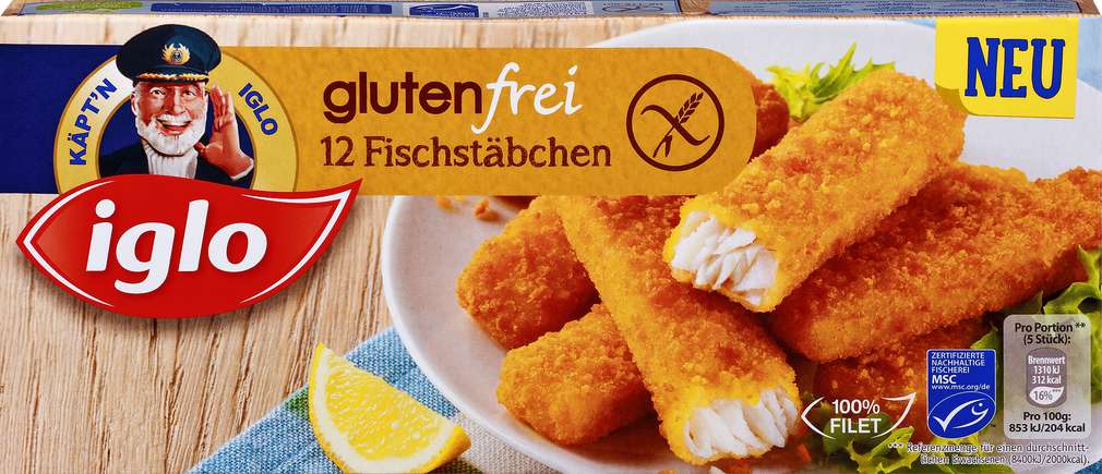 Abbildung des Sortimentsartikels Iglo Fischstäbchen glutenfrei 360g, 12 Stück