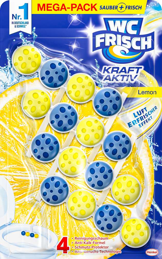 Abbildung des Sortimentsartikels WC-Frisch Duftspüler Kraft Aktiv Lemon 4x50g