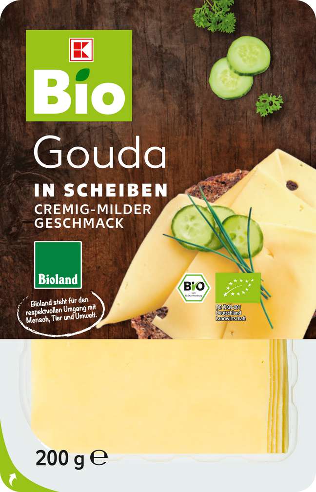 Abbildung des Sortimentsartikels K-Bio Bioland Gouda Scheiben 48% Fett i.Tr. 200g