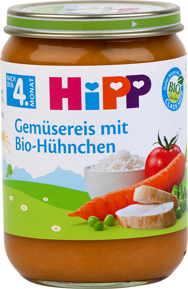 Abbildung des Sortimentsartikels Hipp Gemüsereis mit Bio-Hühnchen 190g