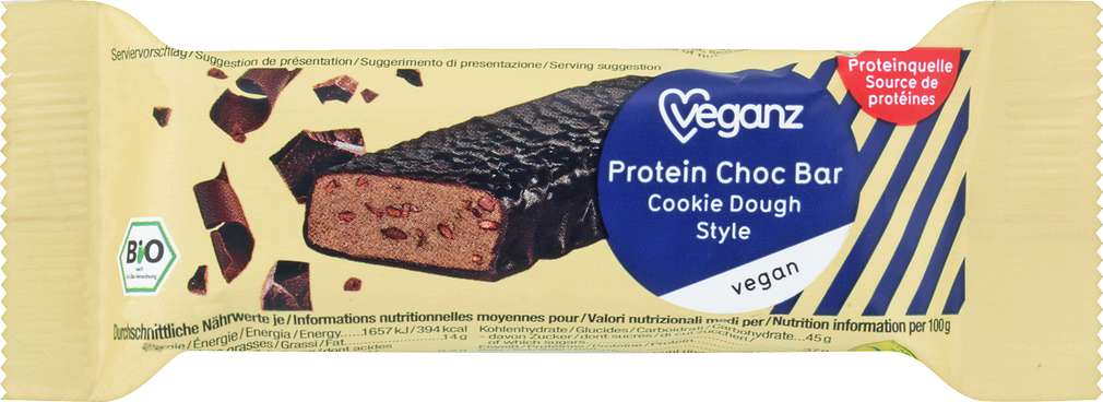 Abbildung des Sortimentsartikels Veganz Bio Protein Choc Bar Cookie Dough Style 50g