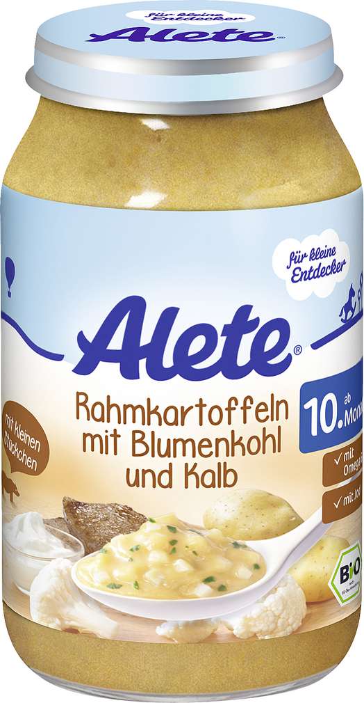 Abbildung des Sortimentsartikels Alete Rahmkartoffeln mit Blumenkohl und Kalb 220g