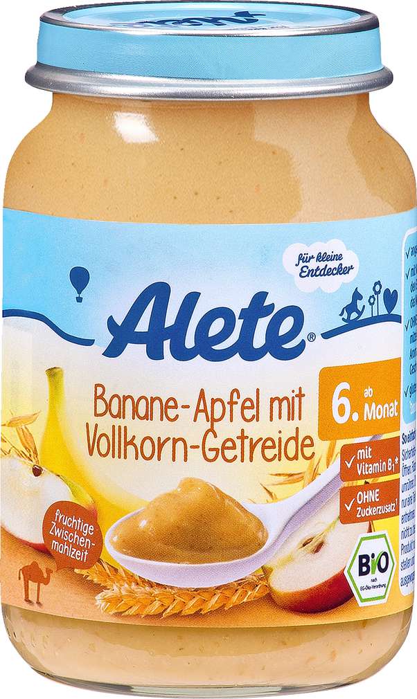 Abbildung des Sortimentsartikels Alete Banane-Apfel mit Vollkorn-Getreide 190g