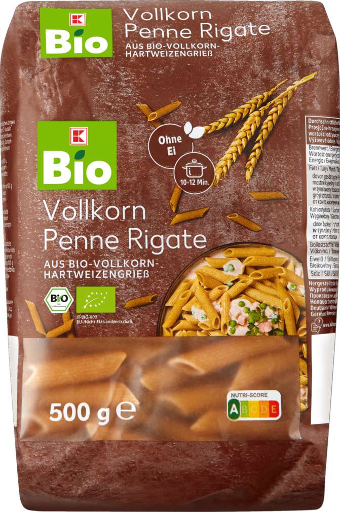 Abbildung des Sortimentsartikels K-Bio Penne Rigate Vollkorn 500g