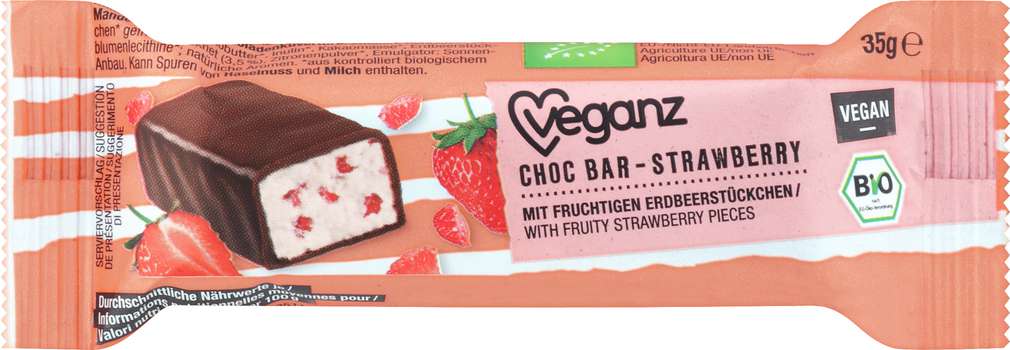 Abbildung des Sortimentsartikels Veganz Bio-Choc-Bar Strawberry vegan 35g