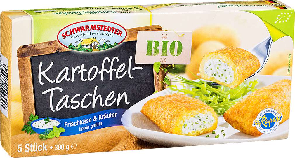 Abbildung des Sortimentsartikels Schwarmstedter Bio-Kartoffeltaschen Frischkäse-Kräuter 300g