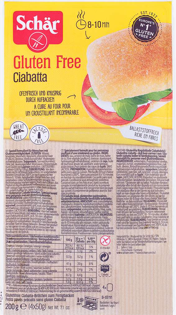Abbildung des Sortimentsartikels Schär Ciabatta glutenfrei 200g, 4 Stück