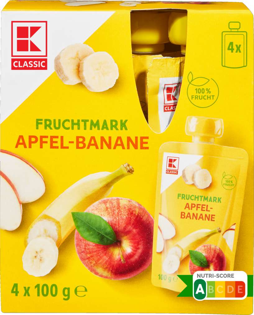 Abbildung des Sortimentsartikels K-Classic Fruchtmark Apfel-Banane 100% Frucht 4x100g