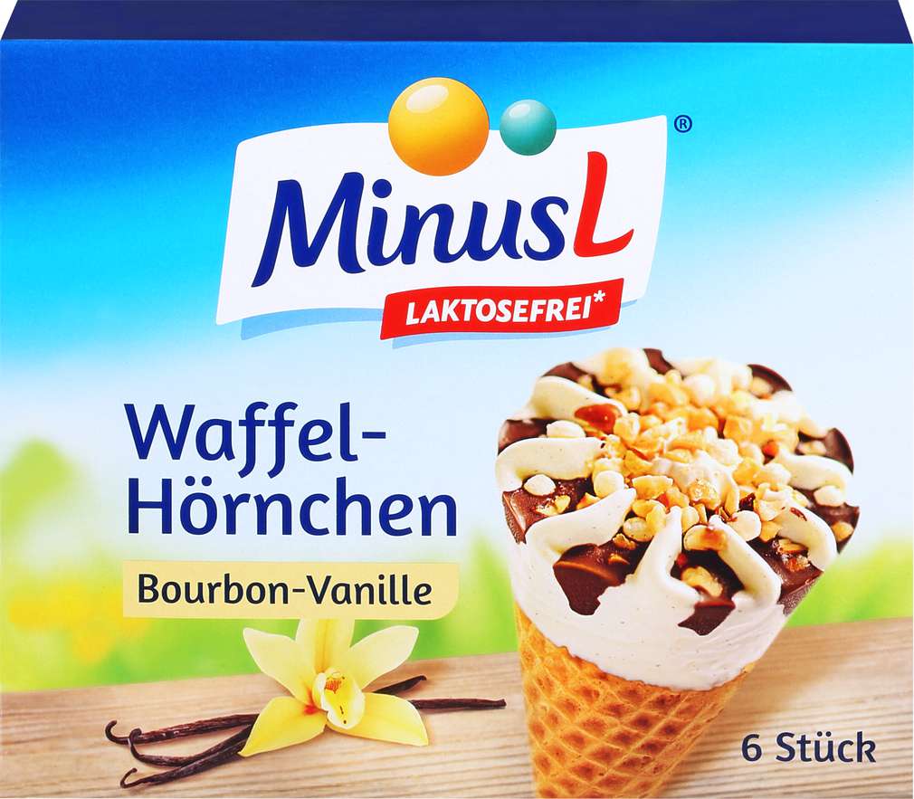 Abbildung des Sortimentsartikels MinusL Eis Waffelhörnchen Bourbon-Vanille 6 Stück