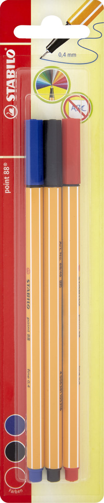 Abbildung des Sortimentsartikels Stabilo Tintenfeinschreiber Blau Schwarz Rot 0,4 mm 3 Stück