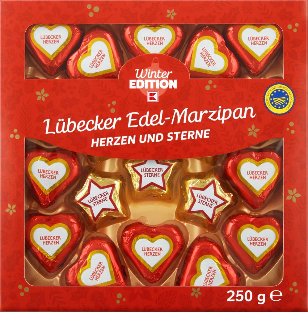Abbildung des Sortimentsartikels K-Winter Edition Lübecker Marzipan Herzen und Sterne 250g