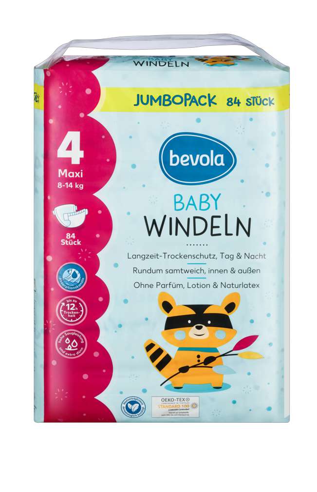 Abbildung des Sortimentsartikels Bevola Babywindel Jumbo Maxi Gr. 4, 84 Stück