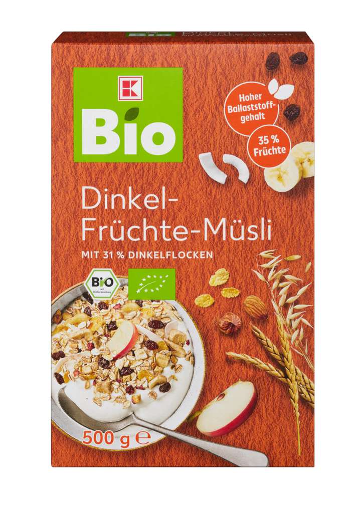 Abbildung des Sortimentsartikels K-Bio Müsli Dinkel / Früchte 500g