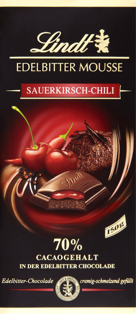 Abbildung des Sortimentsartikels Lindt Edelbitter Mousse Sauerkirsch-Chili 150g