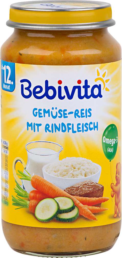 Abbildung des Sortimentsartikels Bebivita Kindermenü Gemüse-Reis/Rindfleisch ab 12. Monat 250g