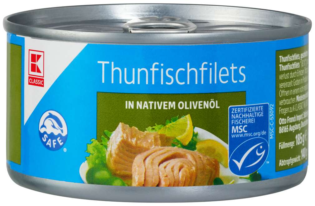 Abbildung des Sortimentsartikels K-Classic Thunfischfilet in Olivenöl 185g