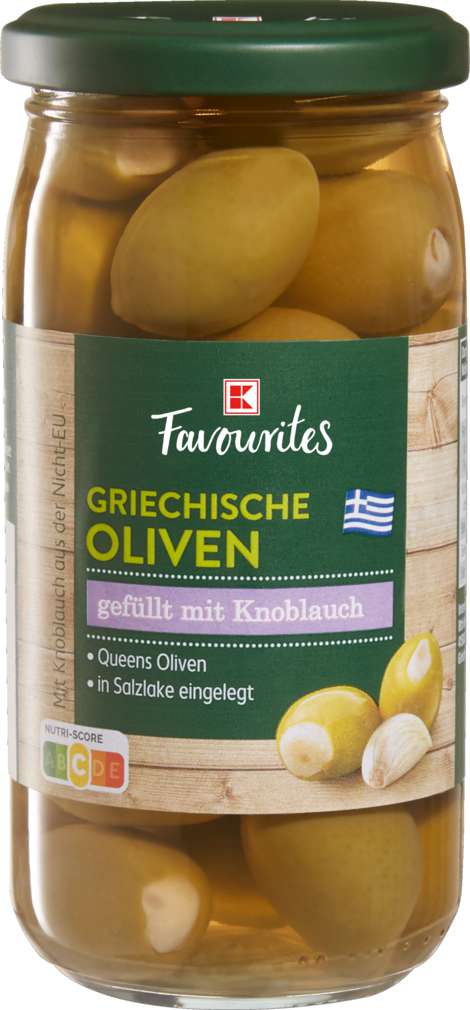 Abbildung des Sortimentsartikels K-Favourites Griechische Oliven mit Knoblauch 350g