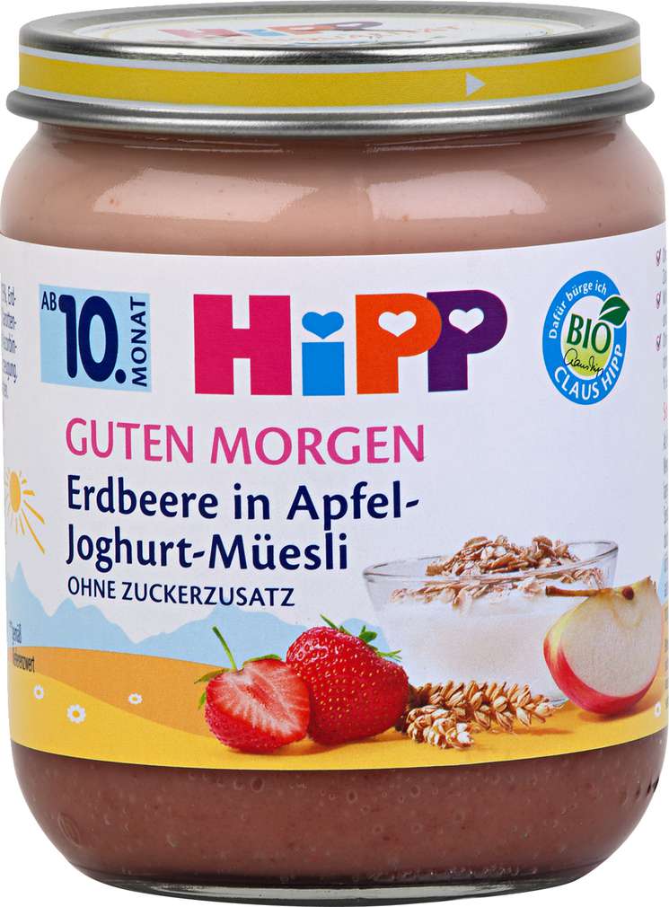 Abbildung des Sortimentsartikels Hipp Guten Morgen Erdbeere in Apfel-Joghurt-Müesli 160g