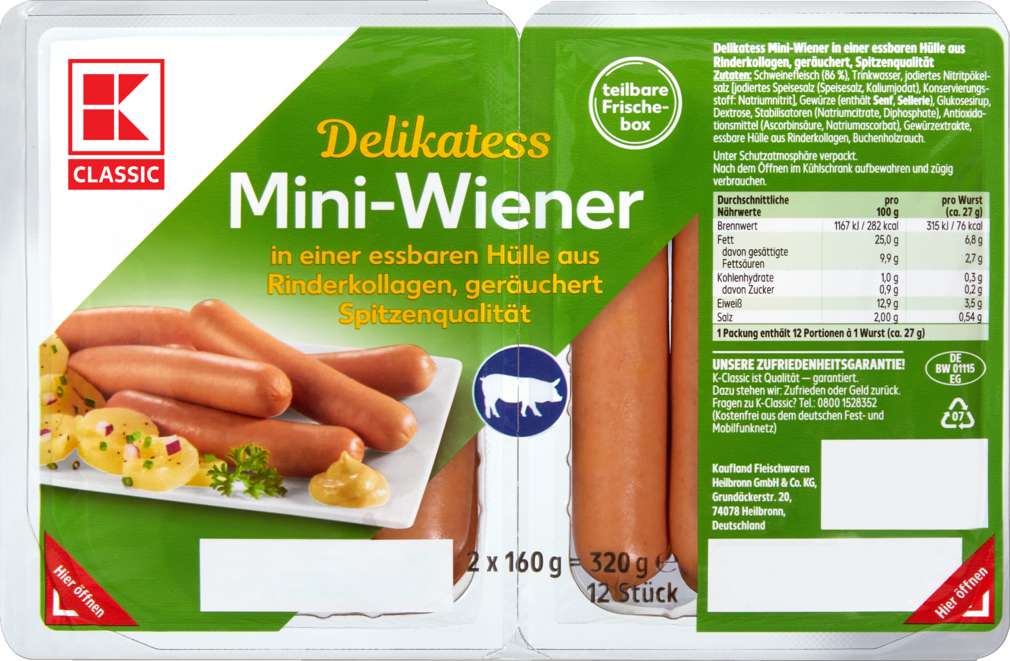 Abbildung des Sortimentsartikels K-Classic Delikatess Mini Wiener 2x160g=320g