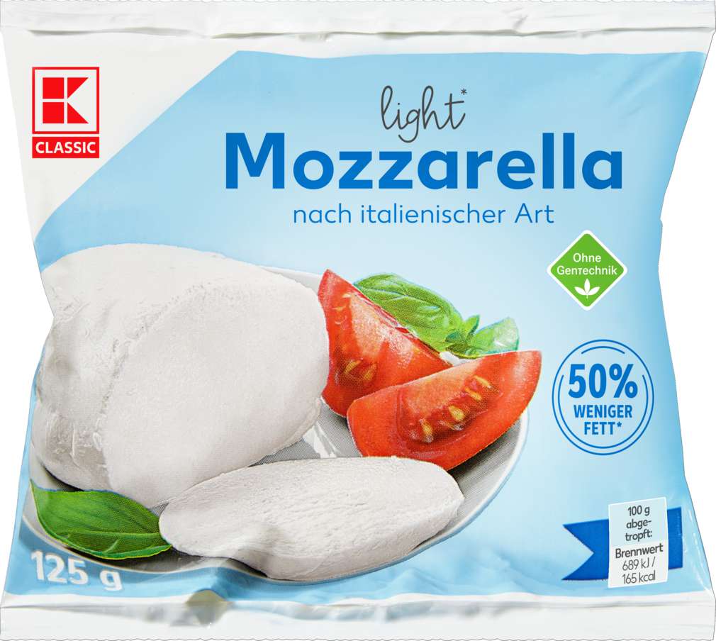 Abbildung des Sortimentsartikels K-Classic Mozzarella Kugel light 27% Fett i.Tr. 125g