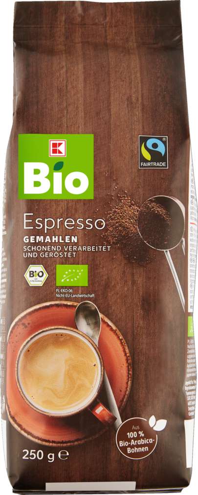Abbildung des Sortimentsartikels K-Bio Espresso gemahlen 250g FT Softpack 100% Arabica