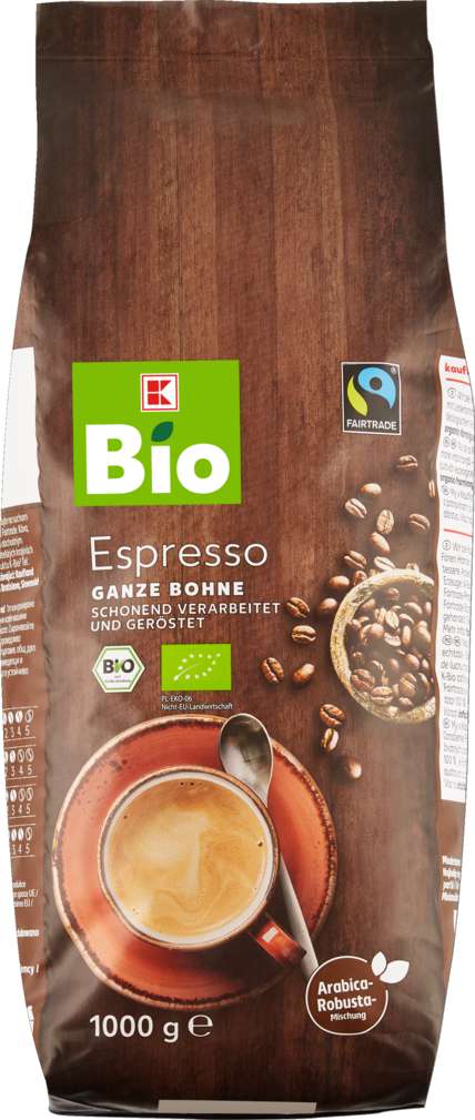 Abbildung des Sortimentsartikels K-Bio ganze Bohne Espresso 1000g FT