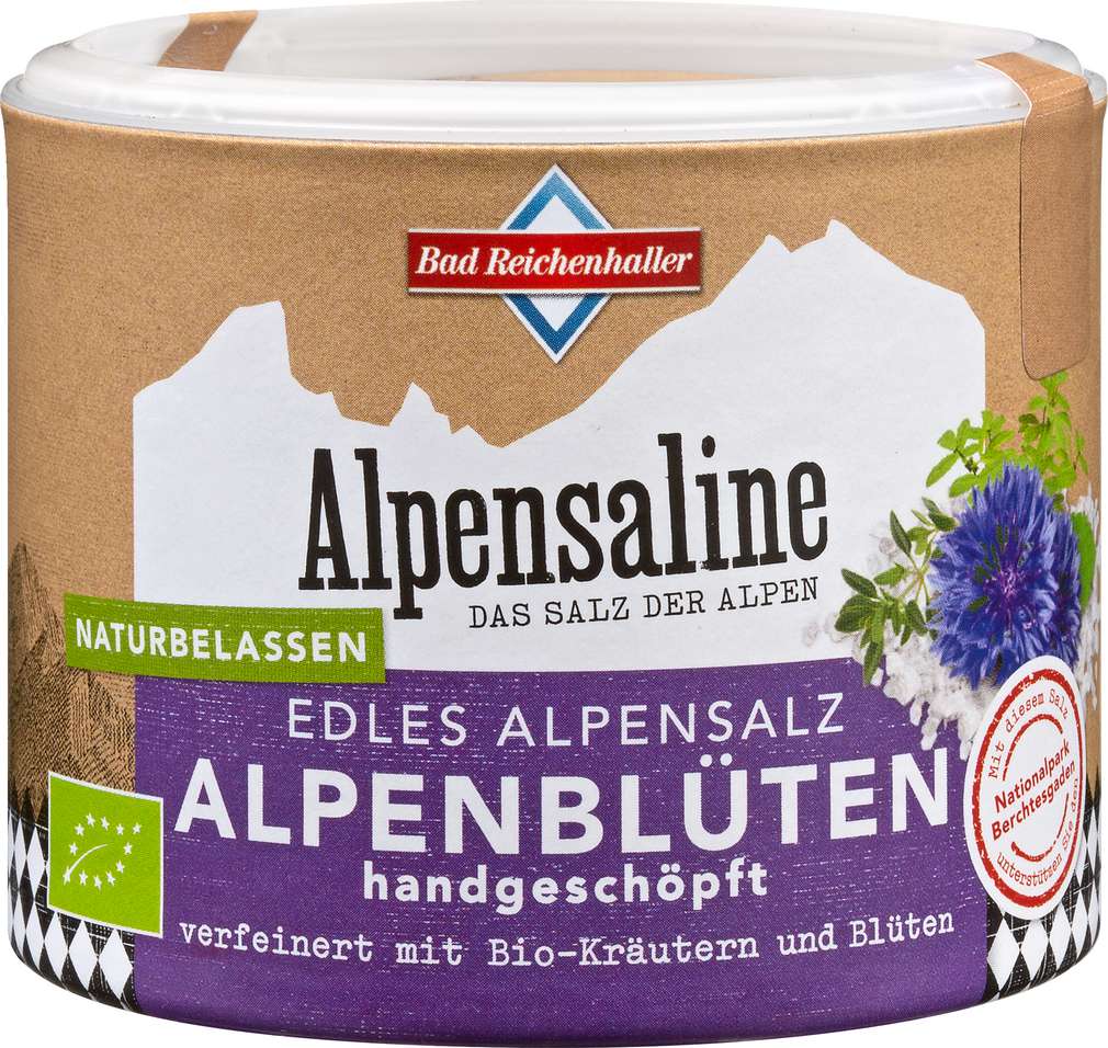 Abbildung des Sortimentsartikels Bad Reichenhaller edles Alpensalz Bio Alpenblüten 80g