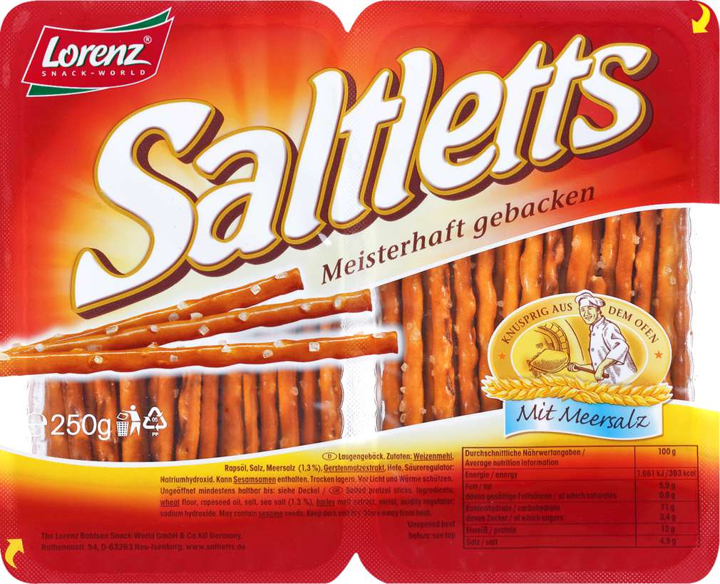 Abbildung des Sortimentsartikels Lorenz Saltletts Laugensticks 250g