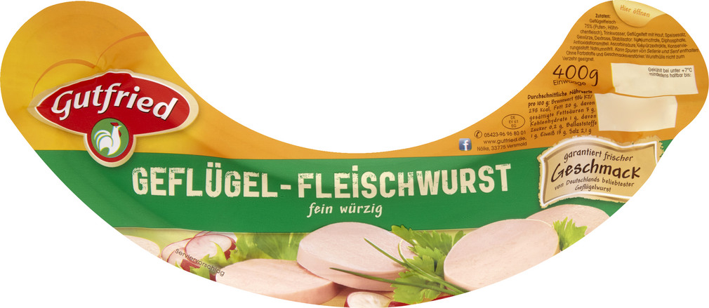 Abbildung des Sortimentsartikels Gutfried Geflügel-Fleischwurst 400g