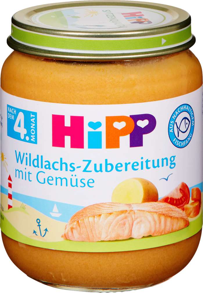 Abbildung des Sortimentsartikels Hipp Wildlachs-Zubereitung mit Gemüse, fein püriert 125g