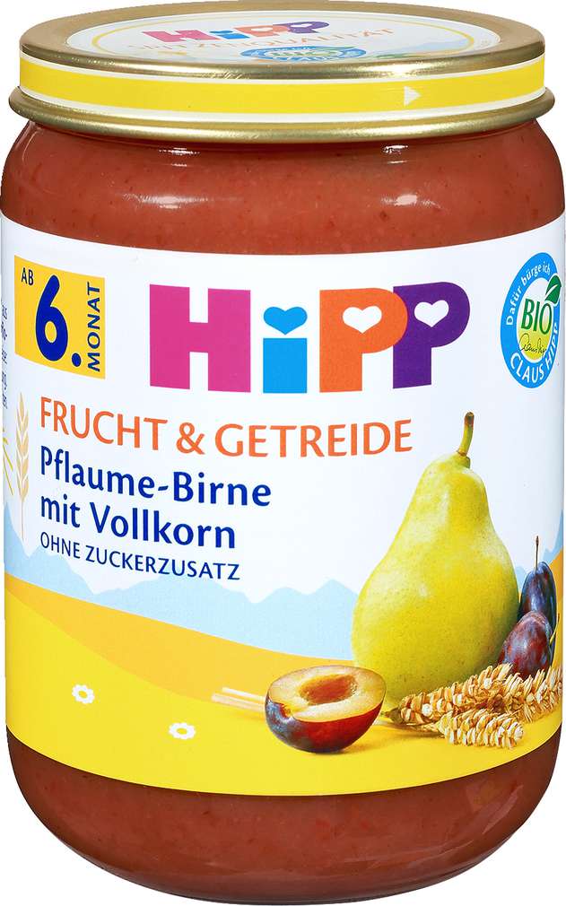 Abbildung des Sortimentsartikels Hipp Frucht & Getreide Pflaume-Birne mit Vollkorn  190g