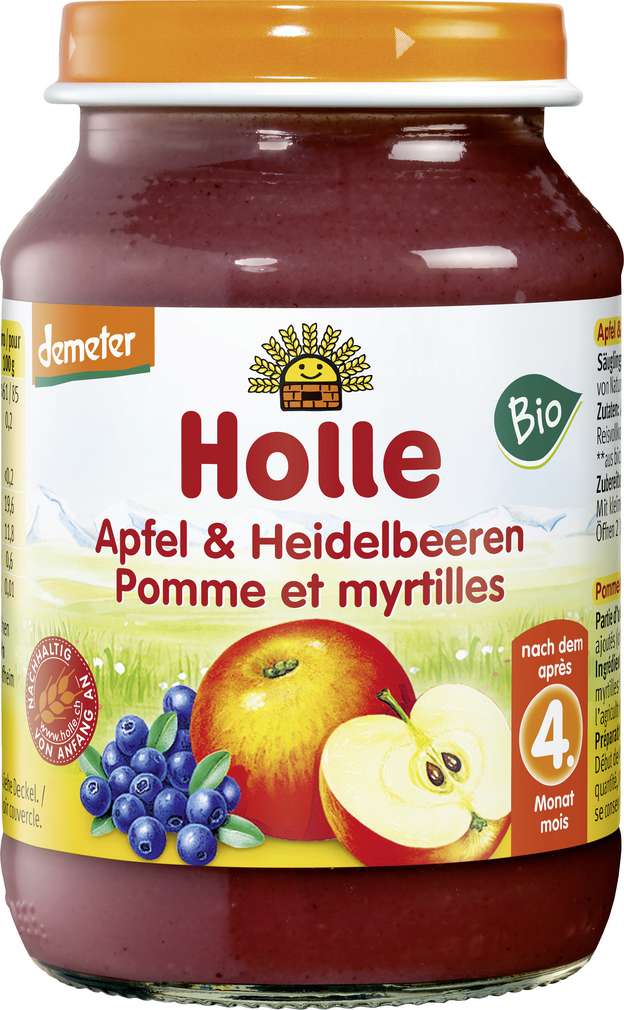 Abbildung des Sortimentsartikels Holle Demeter Apfel / Heidelbeere nach dem 4. Monat 190g
