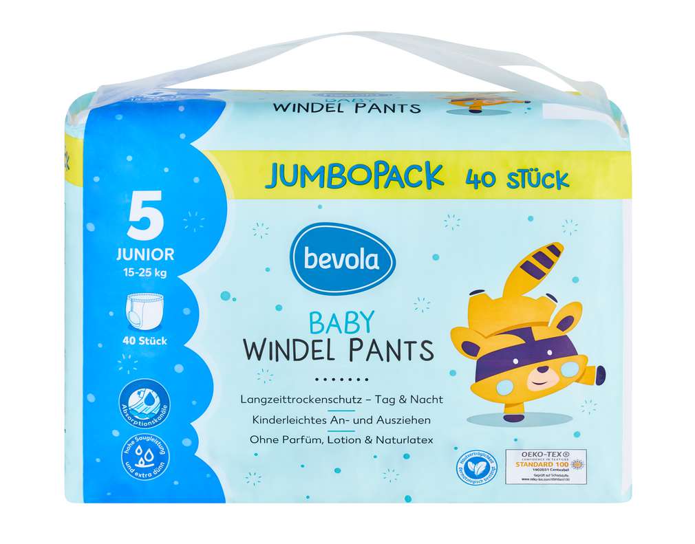 Abbildung des Sortimentsartikels Bevola Pants Jumbopack Gr. 5 Junior 40 Stück