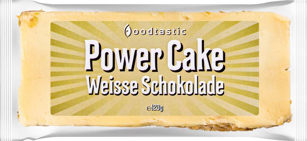 Abbildung des Sortimentsartikels Foodtastic Power Cake Weisse Schokolade Riegel 120g