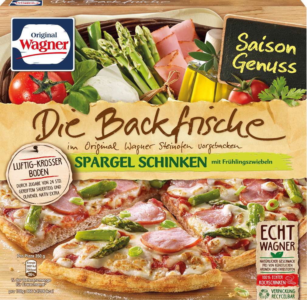 Abbildung des Sortimentsartikels Wagner Backfrische Pizza Saisonvariante Spargel Schinken 350g