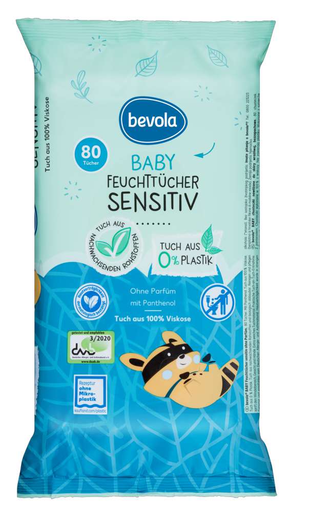 Abbildung des Sortimentsartikels Bevola Baby Feuchttücher sensitiv Viscose 80 Stück