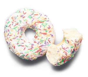 Изображение на Донът с цветна поръска и бял шоколад Изображение на Донът с цветна поръска и бял шоколад