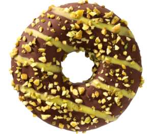 Изображение на Донът с шокoлад и пълнеж крем шамфъстък Изображение на Донът с шокoлад и пълнеж крем шамфъстък