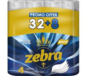 Изображение на ZEBRA Тоалетна хартия
четирипластова, 32+8бр. Изображение на ZEBRA Тоалетна хартия
четирипластова, 32+8бр.