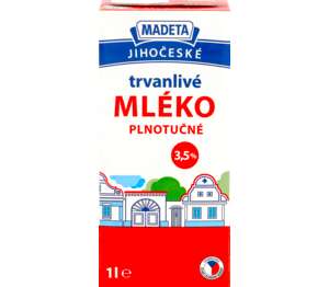 Madeta Jihočeské mléko
trvanlivé plnotučné Madeta Jihočeské mléko
trvanlivé plnotučné