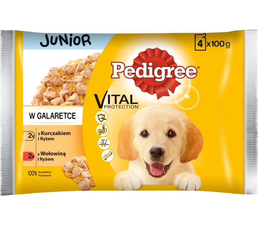 Pedigree Junior Pokarm dla psa kurczak, wołowina 4x100 g kaufland.pl