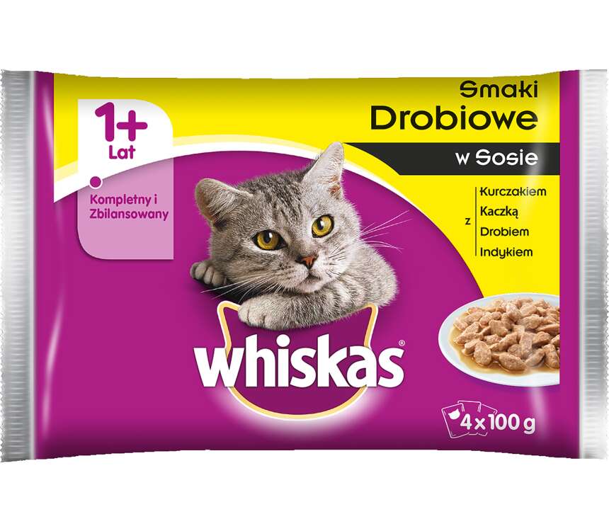 Whiskas 1+ Pokarm dla kota drobiowa  w sosie 4x100 g