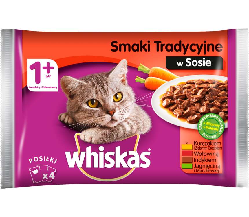 Whiskas 1+ Pokarm dla kota mięsna w sosie 4x100 g