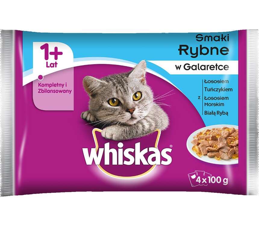 Whiskas 1+ Pokarm dla kota rybna w galarecie 4x100 g