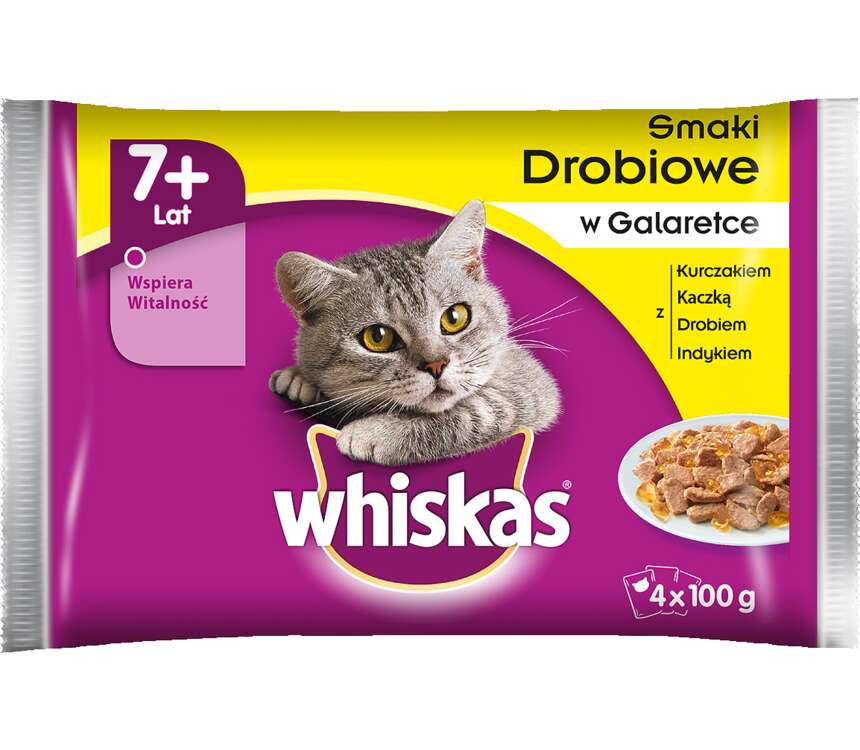 Whiskas 7+ Pokarm dla kota drobiowa w galarecie 4x100 g